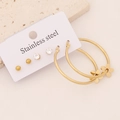 Detailed view of stainless steel gold earring set featuring flowers, beads, and rhinestones - 5# Flower Set