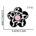 Flower shaped cow print embroidery patch with pink center and size measurements - Cow Print Flower