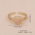 Bague réglable en cuivre avec zircon cœur rose et détails en cristaux scintillants - 5# Cœur