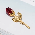 Exquisite crystal rose brooch featuring a red crystal bud and golden metal stem design - Gold Stem Red Flower Loose / No Gift Box/Loose