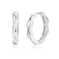 Polished S925 sterling silver hoop earrings with a modern wavy textured design - Platinum Color
