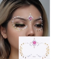 Face jewelry sticker FG314 with white pearls, gold rings, and pink glitter gems - FG314