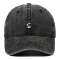 Cappello da baseball in denim lavato antracite vintage con lettera C ricamata e tesa curva - Nero