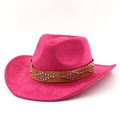 Dettaglio del cappello da cowboy in camoscio rosa con fascia in pelle borchiata marrone - Rosa Rosso / M (56-58cm)