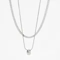 Double-layered stainless steel necklace featuring flat herringbone chain and water drop pendant - Silver Water Drop Style (PDD700)