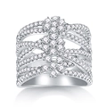 Luxuriöser mehrlagiger Silberring mit Pavé-Moissanit-Steinen im Crossover-Design - US 7 / Mehrlagiger Kreuz-Breit-Stil (R13694) + GRA Zertifikat / Silber