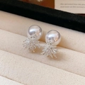Exquisite pearl stud earrings with textured silver starburst base in jewelry box - 65# Silver Starburst Base Pearl Style (HE30401)