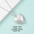 Pendentif médaillon cœur argenté sur chaîne de 45cm avec dimensions détaillées - Collier Coeur Argent (24#)