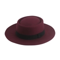 Chapeau fedora en feutre de laine bordeaux avec ruban noir pour femme élégante - 58cm / Rouge Vin - Ruban