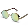 Retro steampunk round sunglasses with bronze metal frame and green reflective lenses - Bronze Frame Brushed Gold Reflective C7