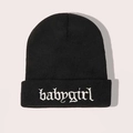 Classic black knitted beanie with white babygirl embroidery detail for winter warmth - Embroidered Babygirl - Black