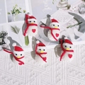 Five handmade wool felt snowman figurines with red hats and hearts for Christmas decor - Snowman / White