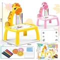 Educational giraffe drawing projector table set with 12 pens in yellow and pink variants - Yellow Deer Projector Table Small