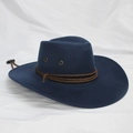 Navy blue suede western cowboy hat with brown braided band and adjustable chin strap - One Size 58cm Circumference / Navy Blue