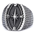 Anello bussola vintage da uomo in acciaio inossidabile con stella nautica e argento ossidato - US 7 / Argento Antico