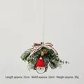 Christmas Santa hanging ornament with green pine needles, bells and buffalo plaid bow - Red Santa Claus Pendant