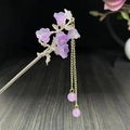 Klassische Hanfu-Haarnadel mit lila Blumen und goldenen fließenden Quasten für Damen - Helllila Glasoptik-Blume Gold Quaste (5072-Lila)