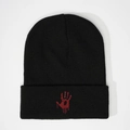 Berretto in maglia nera con ricamo di impronta di mano di sangue rosso stile streetwear - Nero