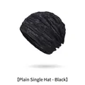 Winter men's knitted beanie hat in black and grey mixed color with warm fleece lining - Black