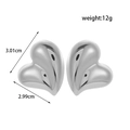 Polished silver stainless steel heart earrings, 3x3cm size and 12g weight specifications - Silver Heart Stud Earrings Style (ER-1448)