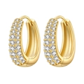 Boucles d'oreilles créoles dorées en argent 925 avec trois rangées de zircons cubiques - Créole Ovale Exquise Entièrement Incrustée 4390