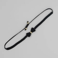 Bracciale nero intrecciato a mano con fiocco e perle placcate in oro 18 carati - Fiocco in Corda Intrecciata Nera