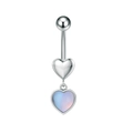 Detail view of silver heart navel piercing with iridescent zircon inlay on white background - Heart Dangle (3010)