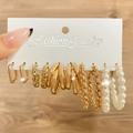 Gold 6 Pairs Set (Pearl/Woven Hoops)(HS739-17)