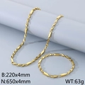 Conjunto de joyas de acero inoxidable dorado con collar y pulsera de eslabones de barra - Relación 3:1 (KS222730) / Dorado
