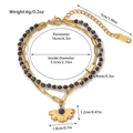 Detail of double-layer stainless steel bracelet with blue beads and sun pendant - Gold/Dark Blue Beads/Sun Flower Charm