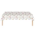 Vista detallada del mantel blanco rectangular con estampados realistas de peces y boyas - Mantel de Pesca Rectangular Estampado