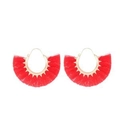 Bohemian fan-shaped long tassel earrings in bright red with golden metal hooks - Red Fan Shape (7441)