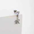 Silver heart pendant earrings with iridescent stone and dangling balloon dog charm - Iridescent Heart Balloon Dog Style (A169-3#) / Single Piece