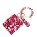 Kartenhalter aus PU-Leder mit rosa Blumenmuster, Silikonperlen-Armband und Quaste - Rosenlila Blumig (10#)