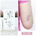 Waterproof tattoo sticker with black floral and celestial designs, model RC-784 - RC-784 Moon Floral