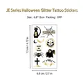 Tatouages temporaires Halloween JE-006 avec paillettes noires et dorées de chats - Chat Noir & Fantôme (JE-006)
