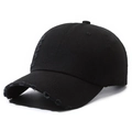 Casquette de baseball noire délavée effet usé avec déchirures style vintage - Noir