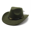 Dark green western cowboy felt hat with brown leather band and gold metal details - M (56-58cm) / Army Green