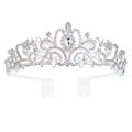 Elegant silver bridal crown with sparkling crystal rhinestones and side hair combs - Silver Scroll Flower Tiara (1)