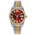 Orologio al quarzo di lusso con quadrante bordeaux e cinturino in acciaio dorato - Rosso