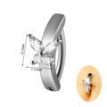 Silver stainless steel butterfly belly button ring with crystal zircon insets - 1.6x10mm / Side Profile Butterfly Style