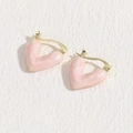 Pink heart drop earrings with marble texture and golden hoops for women - Heart Pink