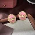 Vintage Baroque butterfly stud earrings with pink enamel finish and golden relief details - Oval Geometric Butterfly Stud Earrings (25#) / Pink Gold
