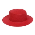 Classico cappello da sole in paglia intrecciata rosso vivace a tesa larga estivo - Stile Fascia Decorativa con Teschio di Mucca (284A) / Rosso