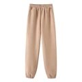 Women's light khaki faux suede lounge pants with elastic waist and jogger cuffs - S / Bottoms / Khaki (A3)