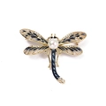 Elegant dragonfly brooch with blue enamel wings, white pearl and sparkling crystals - Style 1