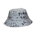 Grey luminous bucket hat with black BABY and YEAH graffiti patterns for outdoor sun protection - Grey Base with Black Streetwear Print (C)
