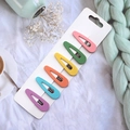 Set of five candy-colored teardrop hair clips in matte pink, green, yellow, and blue - Macaron Water Drop Hair Clips 5Pcs Set (A1)