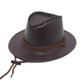 Dark brown faux leather cowboy hat with stitched brim, braided trim and windproof cord - One Size / Wine Red (Small Leather + Rope)