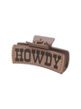 Brown western style rectangular hair claw clip with Howdy text and stitched leather texture - Brown HOWDY Text Embossing (90120)